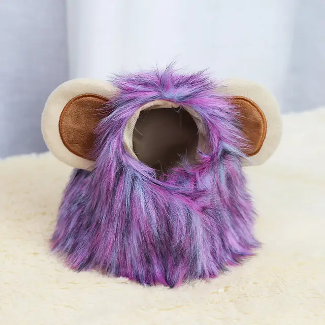 Christmas Funny Hat Cap Pet Dress Simulation Toy Halloween Party Festival Lion Hair Mane Ears Head Cap Scarf Cosplay Costume Purple Lion Hat - Shop at LoveMi