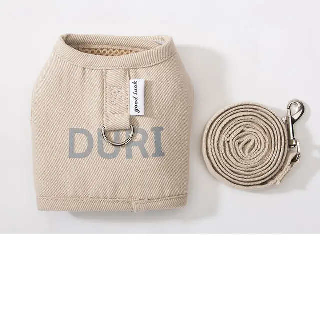 New Dog Harness And Leash Set Woven Fabric Cat And Puppy Vest Harness Leads To Small Medium Sized Dogs Traction In Pet Clothes Milk Tea Color - Shop at LoveMi