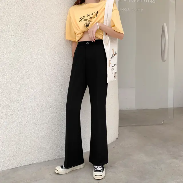 Tall Woman With Long Slit Suit Pants Was Thin Black - Shop at LoveMi