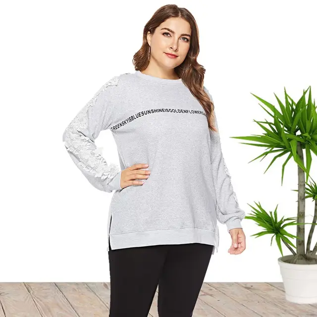 Round Neck Pullover Letter Print Long Sleeved Sweatshirt Grey - Shop at LoveMi