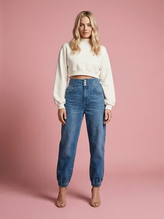 High Waist Jeans Women Fashion All Match Loose - Blue