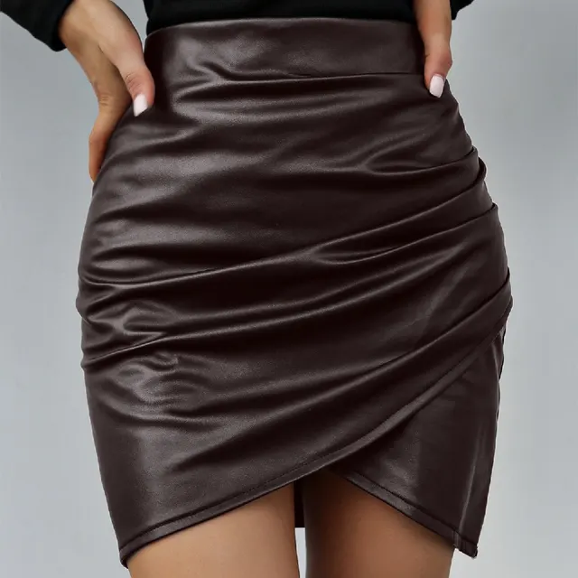 New Rules All match Bag Hip Bust PU Leather Skirt Women Brown - Shop at LoveMi