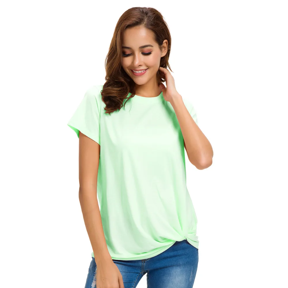 Temperament All-match Solid Color Round Neck Casual Short-sleeved Women - Light Green