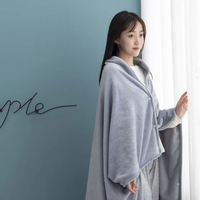 Office Nap Wearable Blanket Weighted Hoodie and Throws Fluffy Blankets Cover on The Sofa Home Bath Towel with Sleeves for Beds Light Grey - Shop at LoveMi
