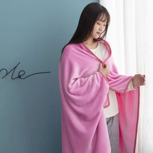 Office Nap Wearable Blanket Weighted Hoodie and Throws Fluffy Blankets Cover on The Sofa Home Bath Towel with Sleeves for Beds Pink - Shop at LoveMi
