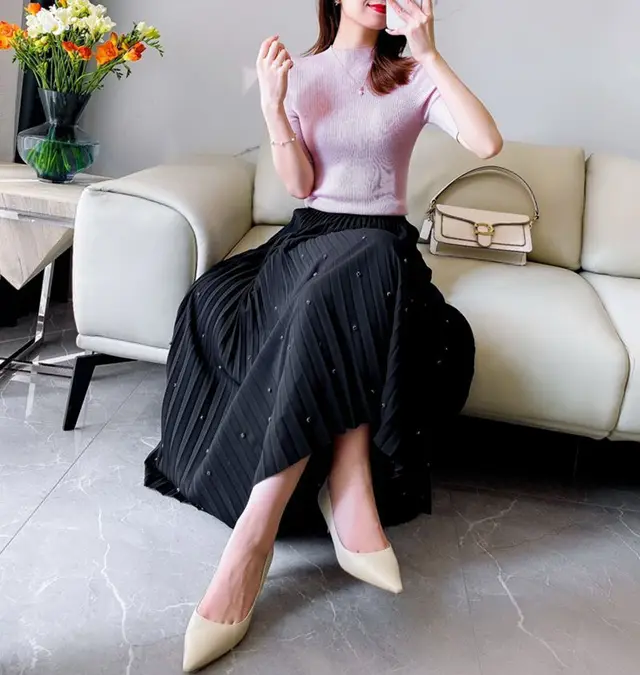 Heavy Industry Pleated Skirt Large Swing Umbrella Skirt Mid length Black - Shop at LoveMi
