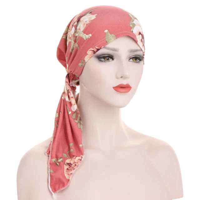 Curved Tail Turban Hat Flower Cloth Pullover 1Pink - Shop at LoveMi