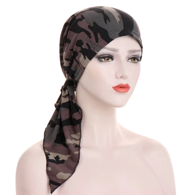 Curved Tail Turban Hat Flower Cloth Pullover Black Camouflage - Shop at LoveMi