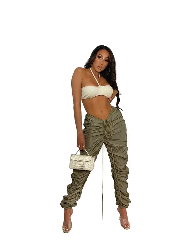Fashionable New Solid Color Memory Fabric Pleated Drawstring Sports Casual Pants Grey - Shop at LoveMi