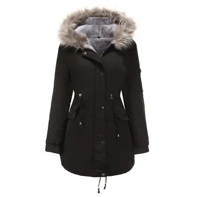Thick Lamb Velvet Loose Ladies Cotton Jacket With Detachable Hood And Fleece Jacket D339 Black - Shop at LoveMi