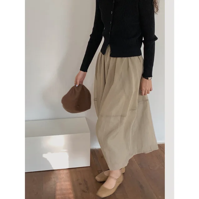 Women's Mid length Bag Hip A line Umbrella Skirt Brown - Shop at LoveMi