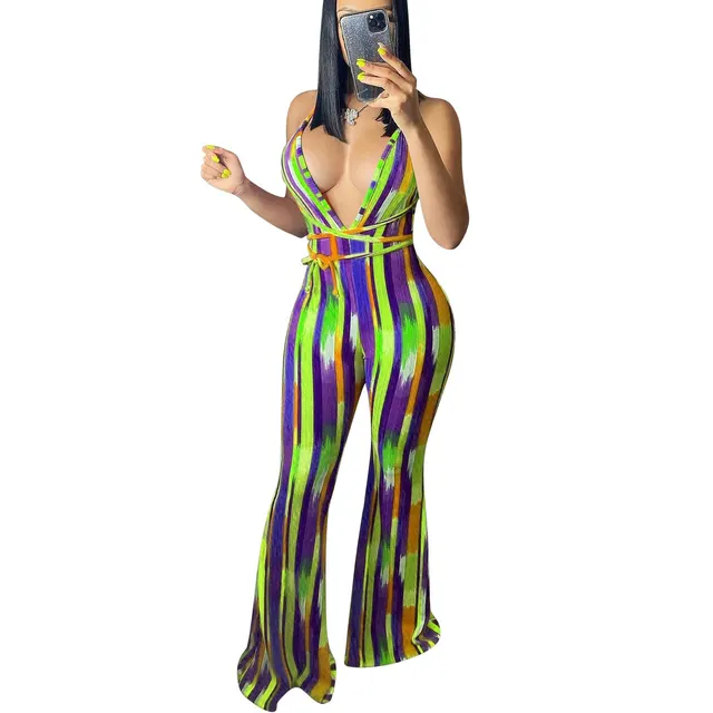 Striped Print Halter Slim fit Flared Trousers Green - Shop at LoveMi