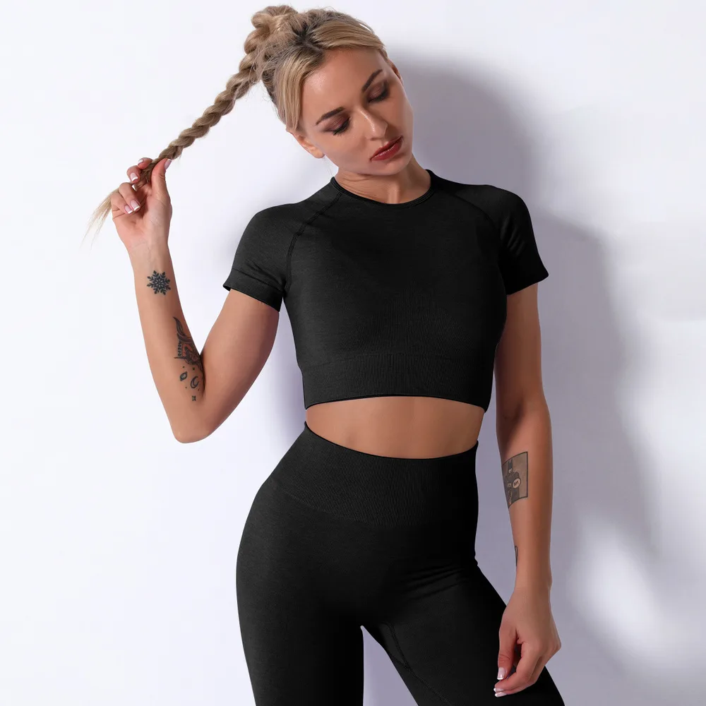 Women Quick Drying Breathable Training Running Fitness Yoga Clothes Black - Shop at LoveMi