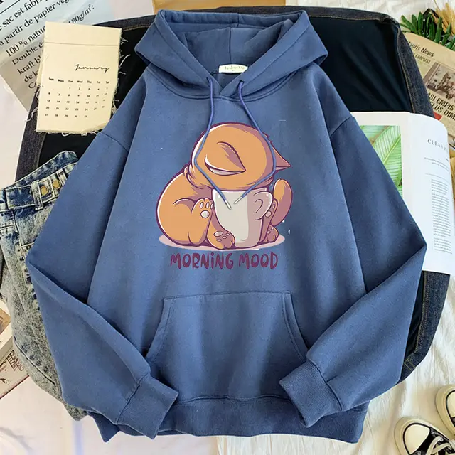 Printed Hooded Plus Fleece Sweater Men's And Women's Sports Sweater Haze Blue - Shop at LoveMi