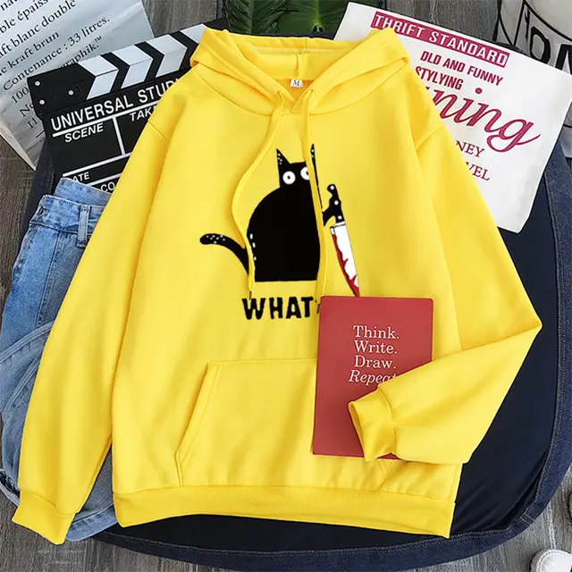 Black Cat Hooded Women's Hooded Sweatshirt Yellow - Shop at LoveMi
