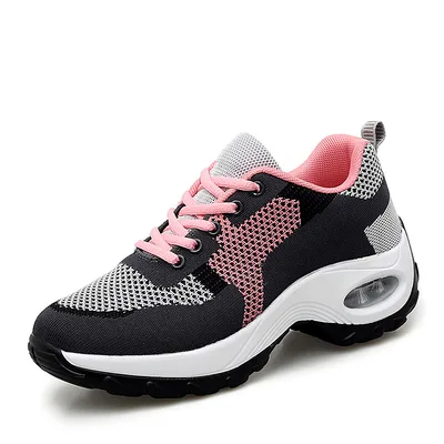 Mesh Slip On Air Cushion Shoes Women Comfortable Breathable Increased Sneakers Pink - Shop at LoveMi