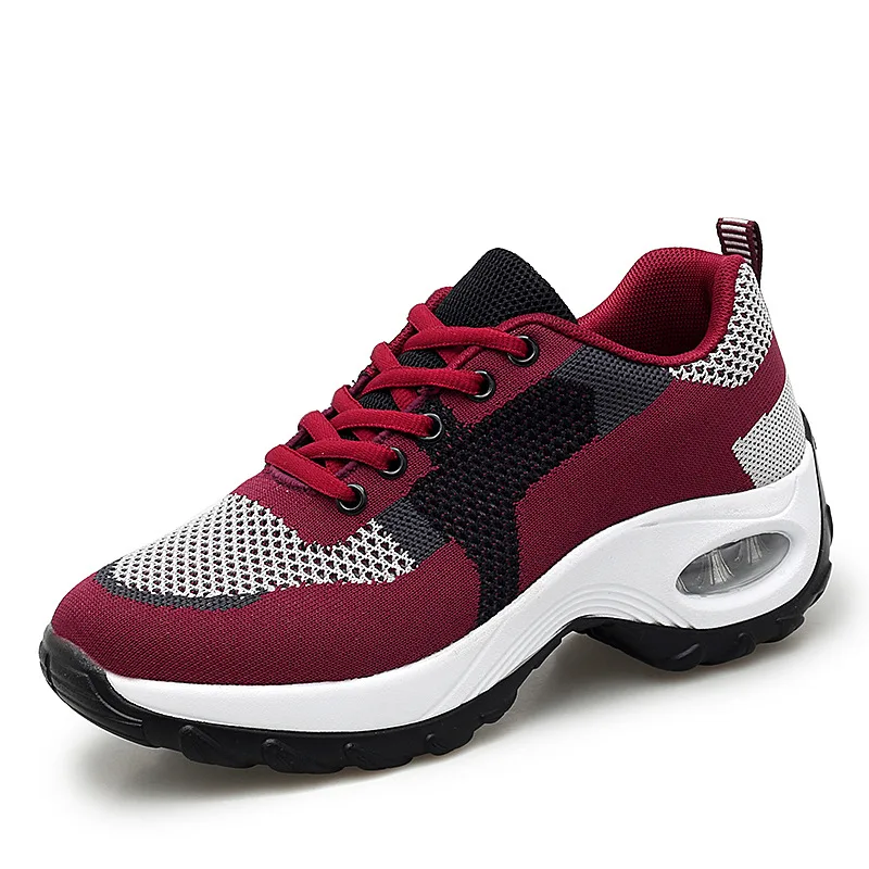 Mesh Slip On Air Cushion Shoes Women Comfortable Breathable Increased Sneakers Red - Shop at LoveMi