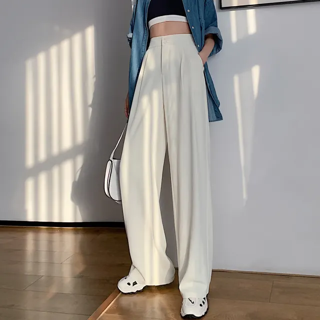 Summer Thin Section High Waist Drape Pants Suit Wide Leg Pants Women White - Shop at LoveMi