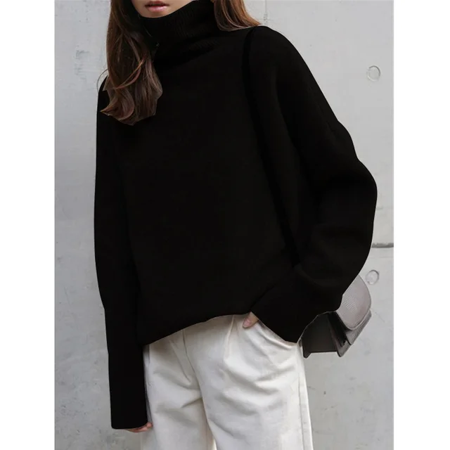 New Woolen Women's High neck Thick Plus Size Sweater Black - Shop at LoveMi