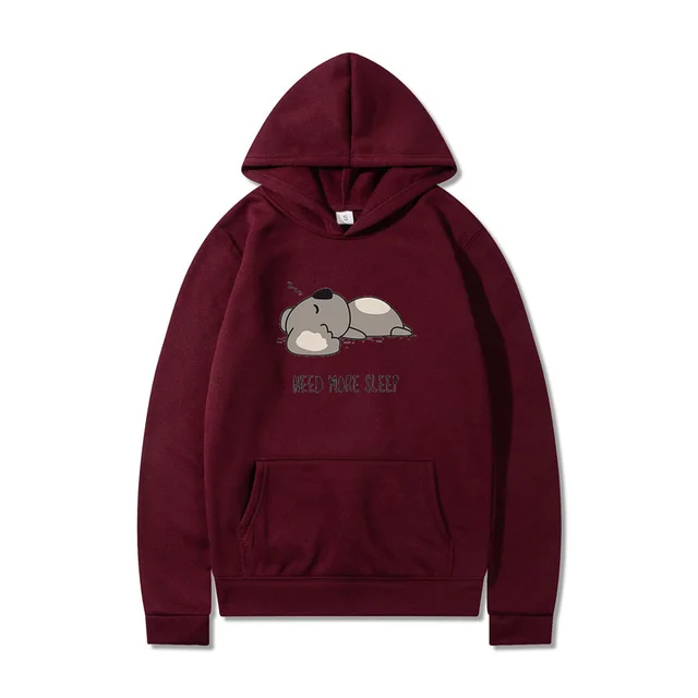 New Hooded Long sleeved T shirt Plus Velvet Loose Cartoon Top Wine Red - Shop at LoveMi