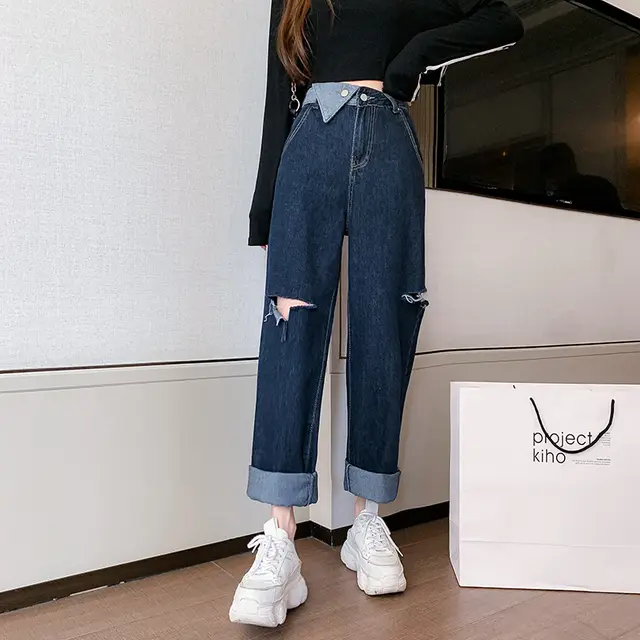 Loose, Draped Straight Leg Hole Mopping Trousers - Shop at LoveMi