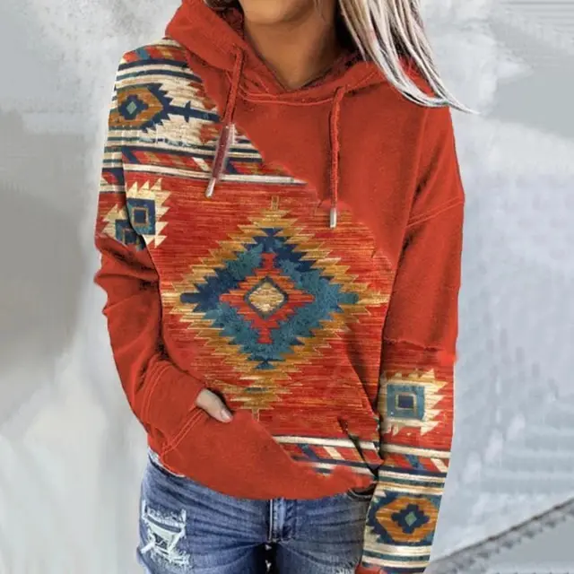 Fashion Women's Ethnic Style Printed Sweater Orange - Shop at LoveMi
