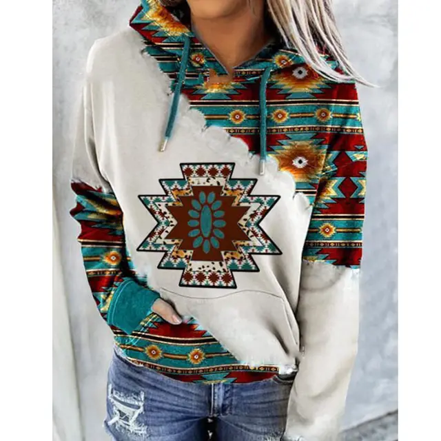 Fashion Women's Ethnic Style Printed Sweater Polygon Red - Shop at LoveMi