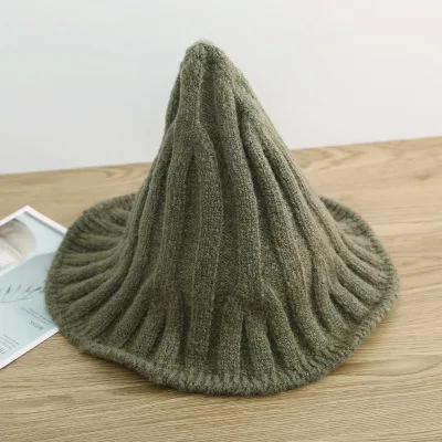 Fisherman Hat Women's Autumn And Winter Korean Fashion Trendy Wool Pointed Knit Hat Green - Shop at LoveMi