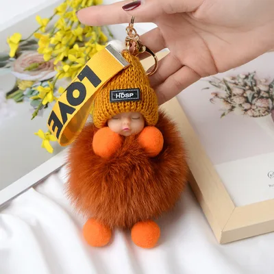 Real Fox Fur Ball Pendant Sleeping Doll Orange - Shop at LoveMi