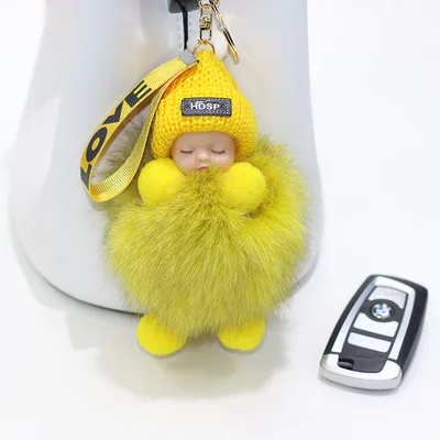 Real Fox Fur Ball Pendant Sleeping Doll Yellow - Shop at LoveMi