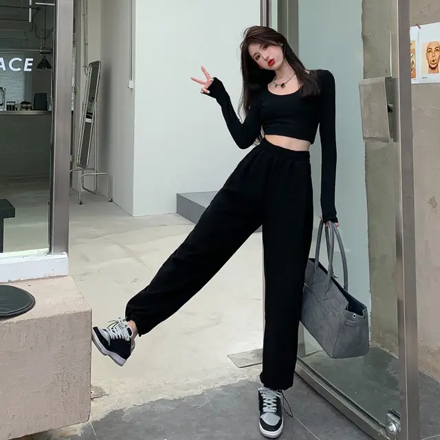 Women Trousers With Velvet Thickened High Waist Was Thin Black - Shop at LoveMi
