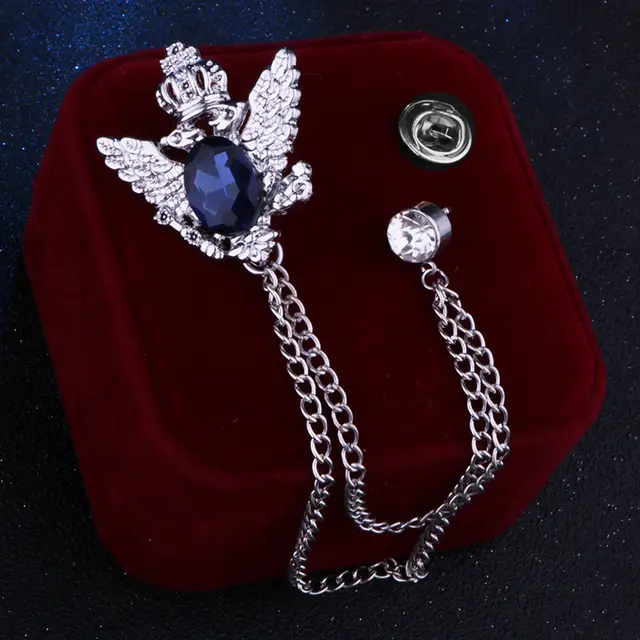 Men's Brooch European And American Retro Palace Style Jacket Suit Corsage Blue Diamonds On Silver - Shop at LoveMi
