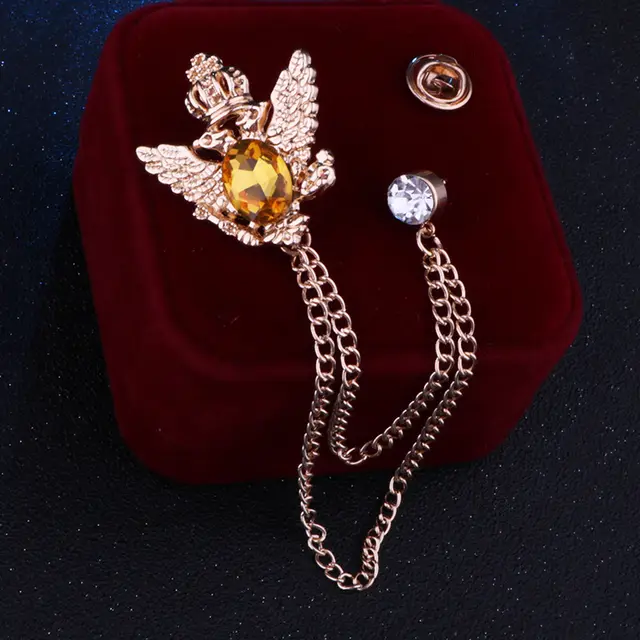 Men's Brooch European And American Retro Palace Style Jacket Suit Corsage Yellow Diamonds On Gold - Shop at LoveMi