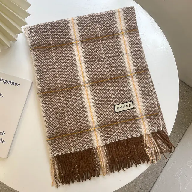 Fashion Autumn And Winter New Warm Shawl Scarf Gradient Grid Coffee - Shop at LoveMi