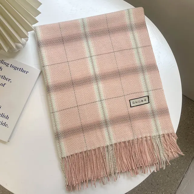 Fashion Autumn And Winter New Warm Shawl Scarf Gradient Grid Pink - Shop at LoveMi