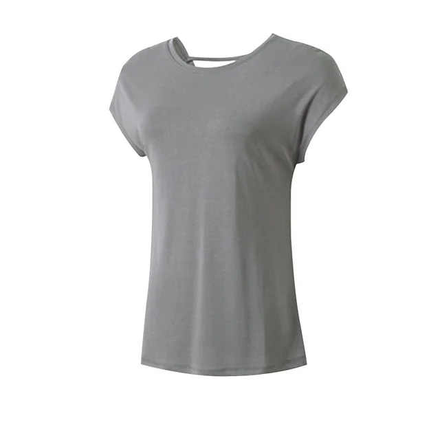 Blouse Beauty Back Quick drying Sexy Fitness Top Yoga Wear Gray Green - Shop at LoveMi