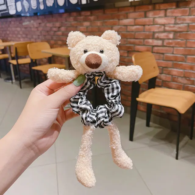 Simple And Cute Bear Plush Large Intestine Hair Ring - Shop at LoveMi