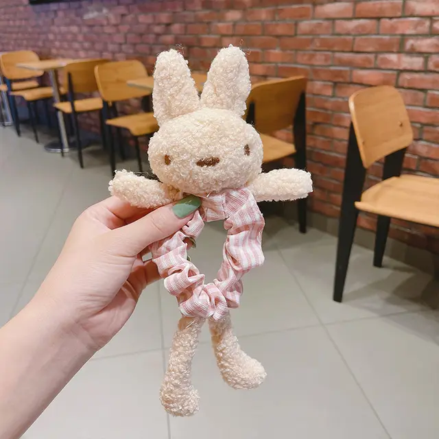 Simple And Cute Bear Plush Large Intestine Hair Ring J - Shop at LoveMi