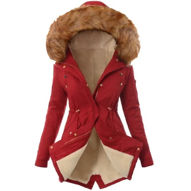 Pure Color Hooded Slim Warm Zipper Jacket Women Padded Coat Red - Shop at LoveMi