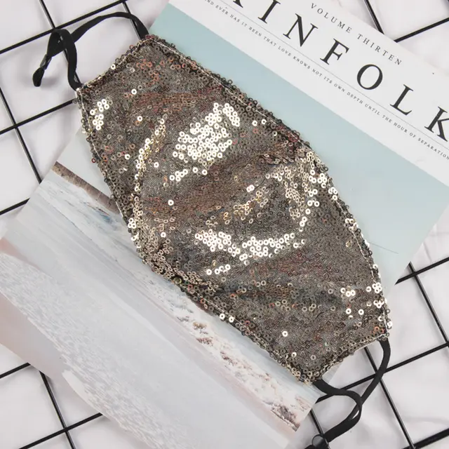 Sequin Fashion Dustproof Personalized Decorative Mask Khaki - Shop at LoveMi