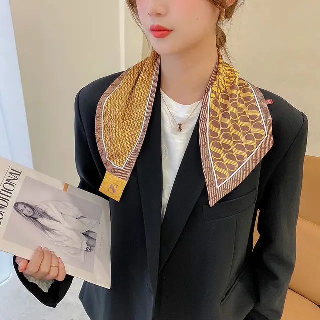 Simple Long Bow Decorated Small Silk Scarf Women 25Style - Shop at LoveMi