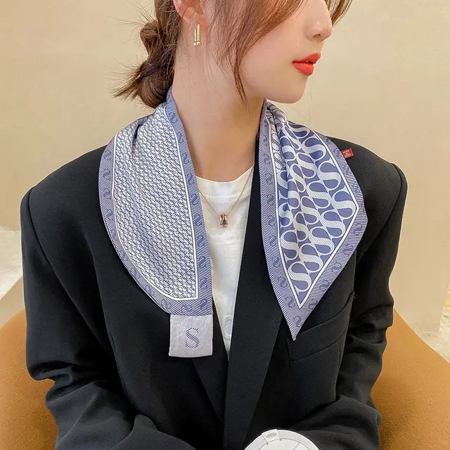 Simple Long Bow Decorated Small Silk Scarf Women 28Style - Shop at LoveMi