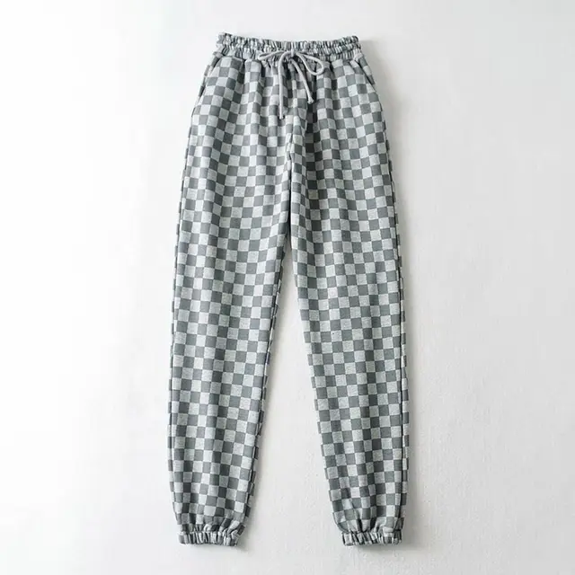 Women's Elastic Sports And Leisure Chessboard Harem Pants Women's Trend Grey - Shop at LoveMi