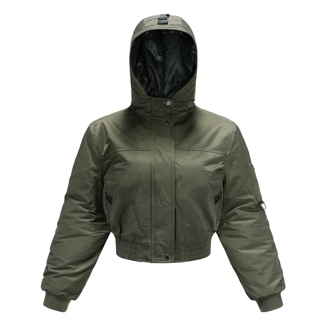 Women's Fashion Loose Long Sleeve Short Casual Cotton Jacket Army Green - Shop at LoveMi
