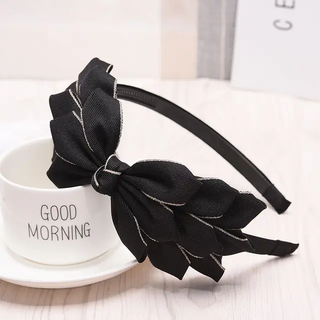 Korean Style Cute Hair Accessories Women's Solid Color Bow Headband Bilateral Black - Shop at LoveMi