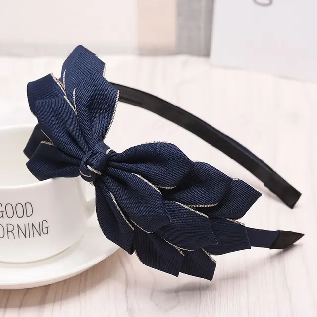 Korean Style Cute Hair Accessories Women's Solid Color Bow Headband Bilateral Navy - Shop at LoveMi