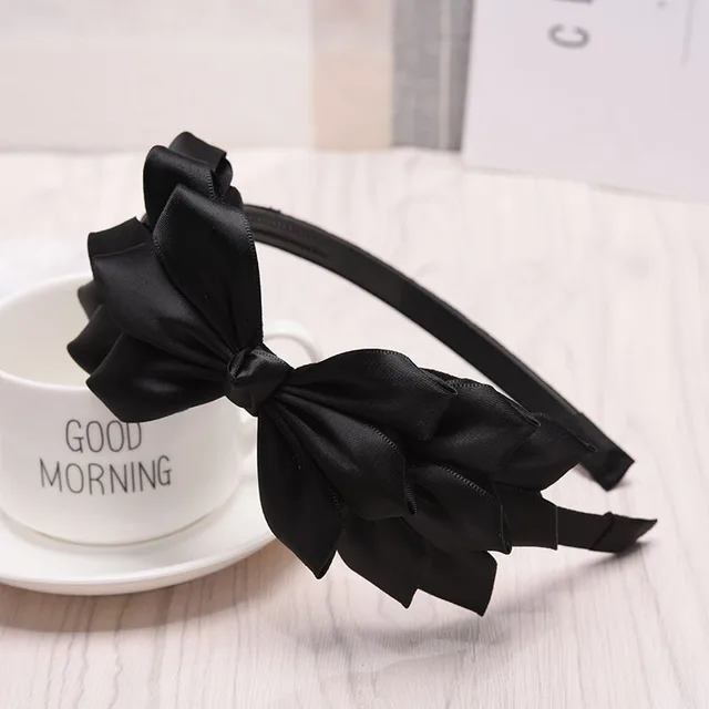 Korean Style Cute Hair Accessories Women's Solid Color Bow Headband Phoenix Tail Black - Shop at LoveMi