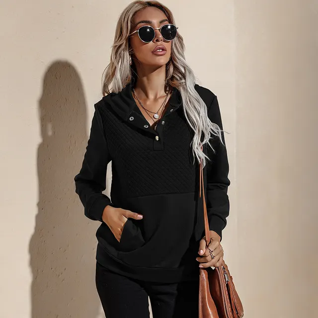 New Hot Style Foreign Trade Long sleeved Hooded Sweater Women Are Thin Black - Shop at LoveMi