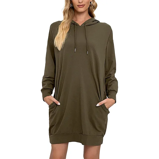 Autumn And Winter Mid length Hooded Lace up Long sleeved Sweater Armygreen - Shop at LoveMi