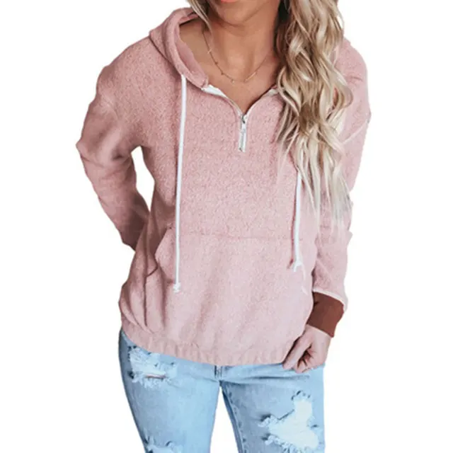 European And American Silver Fox Hooded Long sleeved Pullover Casual Jacket Women Pink - Shop at LoveMi